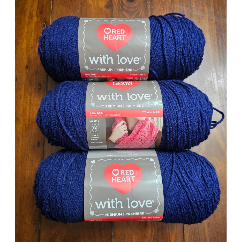 Red Heart With Love Navy Blue Yarn 3 Skeins 7oz Medium 4 Acrylic